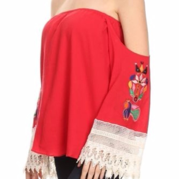 RED OFF SHOULDER TOP - Picture 2 of 4